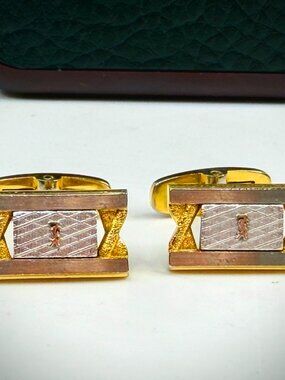 Vintage Yves Saint Laurent Gold Tone Bar Cufflinks Textured SS328